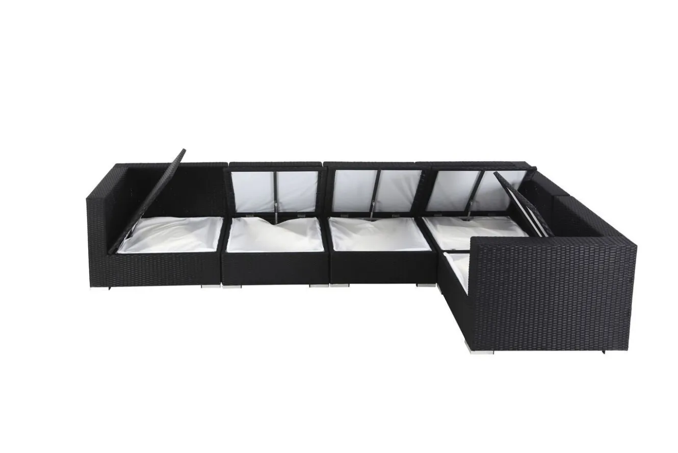 OUTFLEXX Gartenlounge Polyrattan, creme/weiß, schwarz, für 5 Personen, wasserfeste Kissenbox