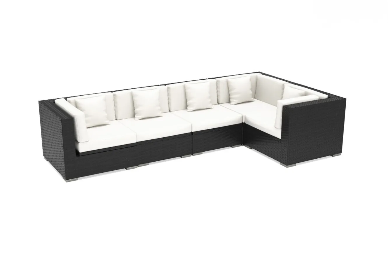 OUTFLEXX Gartenlounge Polyrattan, creme/weiß, schwarz, für 5 Personen, wasserfeste Kissenbox