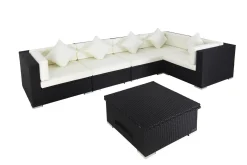 OUTFLEXX Gartenlounge Polyrattan, creme/weiß, schwarz, für 5 Personen, inkl. Loungetisch, wasserfeste Kissenbox