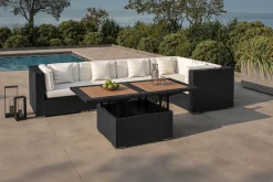 OUTFLEXX Gartenlounge Polyrattan, creme/weiß, schwarz, für 5 Personen, inkl. Loungetisch, wasserfeste Kissenbox