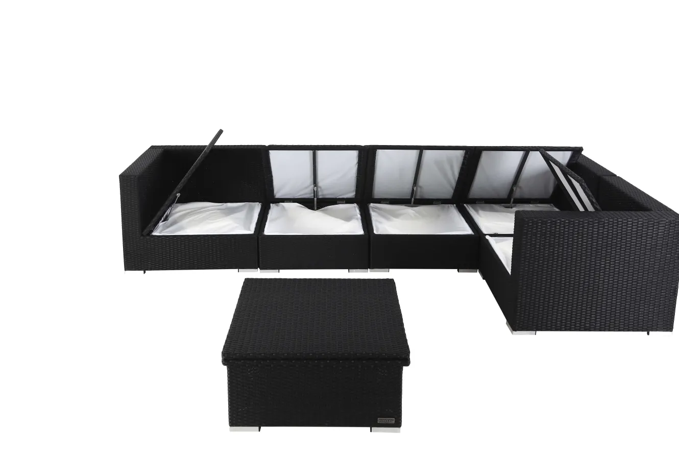 OUTFLEXX Gartenlounge Polyrattan, creme/weiß, schwarz, für 5 Personen, inkl. Loungetisch, wasserfeste Kissenbox