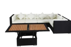OUTFLEXX Gartenlounge Polyrattan, creme/weiß, schwarz, für 5 Personen, inkl. Loungetisch, wasserfeste Kissenbox