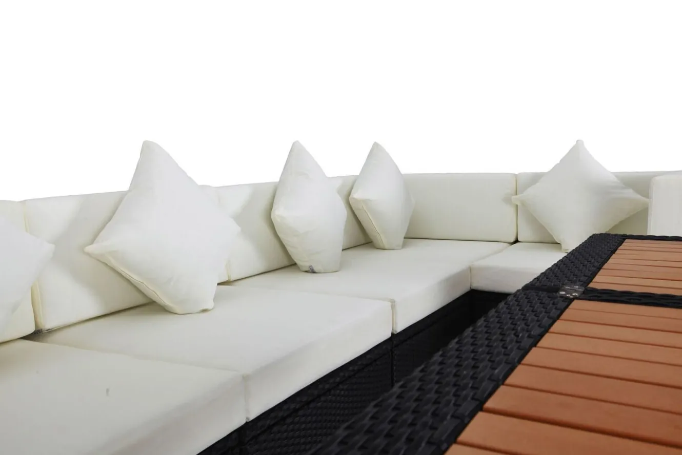 OUTFLEXX Gartenlounge Polyrattan, creme/weiß, schwarz, für 5 Personen, inkl. Loungetisch, wasserfeste Kissenbox