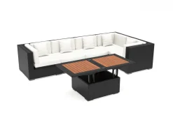 OUTFLEXX Gartenlounge Polyrattan, creme/weiß, schwarz, für 5 Personen, inkl. Loungetisch, wasserfeste Kissenbox