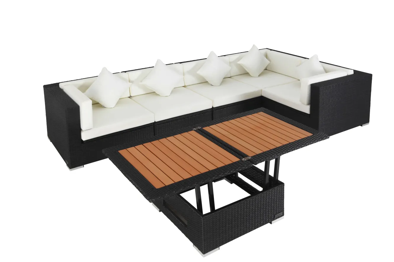 OUTFLEXX Gartenlounge Polyrattan, creme/weiß, schwarz, für 5 Personen, inkl. Loungetisch, wasserfeste Kissenbox