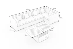 OUTFLEXX Gartenlounge Polyrattan, creme/weiß, schwarz, für 5 Personen, inkl. Loungetisch, wasserfeste Kissenbox
