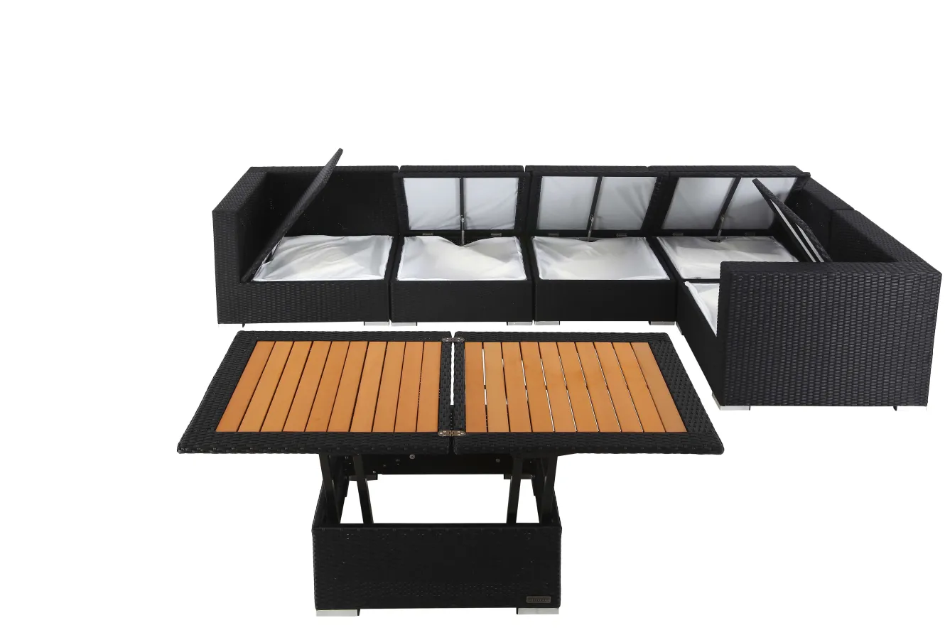 OUTFLEXX Gartenlounge Polyrattan, creme/weiß, schwarz, für 5 Personen, inkl. Loungetisch, wasserfeste Kissenbox
