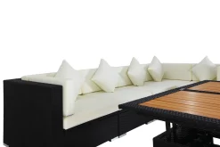 OUTFLEXX Gartenlounge Polyrattan, creme/weiß, schwarz, für 5 Personen, inkl. Loungetisch, wasserfeste Kissenbox