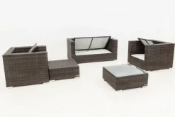 OUTFLEXX Gartenlounge, Polyrattan, braun marmoriert, 5 Pers, wasserfeste Kissenbox, inkl. Beistelltisch