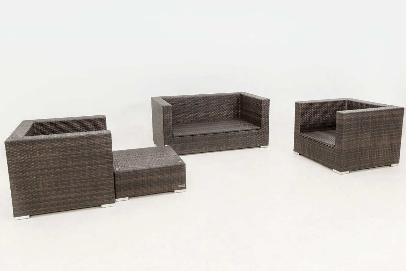 OUTFLEXX Gartenlounge, Polyrattan, braun marmoriert, 5 Pers, wasserfeste Kissenbox