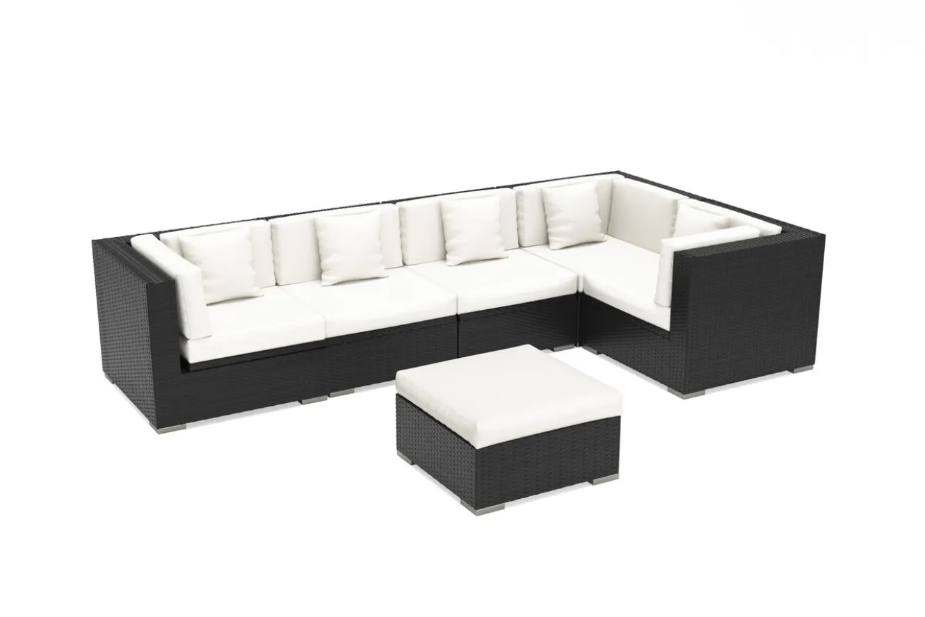 OUTFLEXX Gartenlounge Polyrattan, creme/weiß, schwarz, für 5 Personen, inkl. Kaffeetisch, wasserfeste Kissenbox