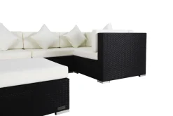 OUTFLEXX Gartenlounge Polyrattan, creme/weiß, schwarz, für 5 Personen, inkl. Kaffeetisch, wasserfeste Kissenbox