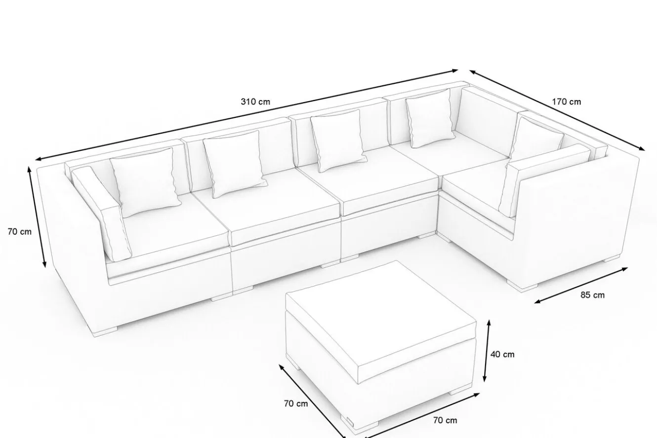 OUTFLEXX Gartenlounge Polyrattan, creme/weiß, schwarz, für 5 Personen, inkl. Kaffeetisch, wasserfeste Kissenbox
