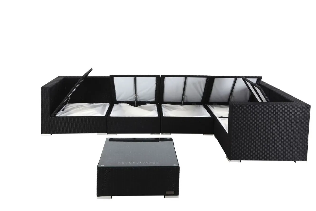 OUTFLEXX Gartenlounge Polyrattan, creme/weiß, schwarz, für 5 Personen, inkl. Kaffeetisch, wasserfeste Kissenbox