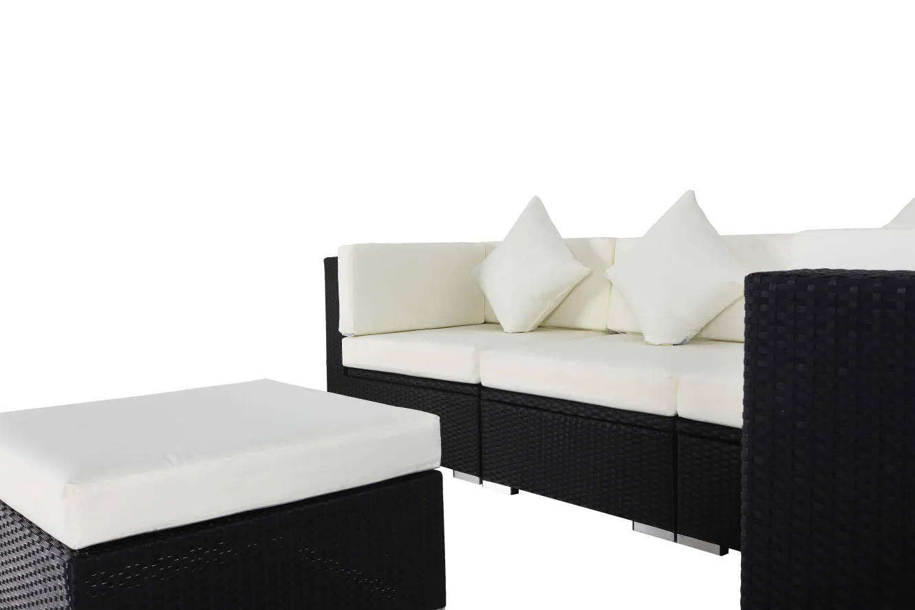 OUTFLEXX Gartenlounge Polyrattan, creme/weiß, schwarz, für 5 Personen, inkl. Kaffeetisch, wasserfeste Kissenbox