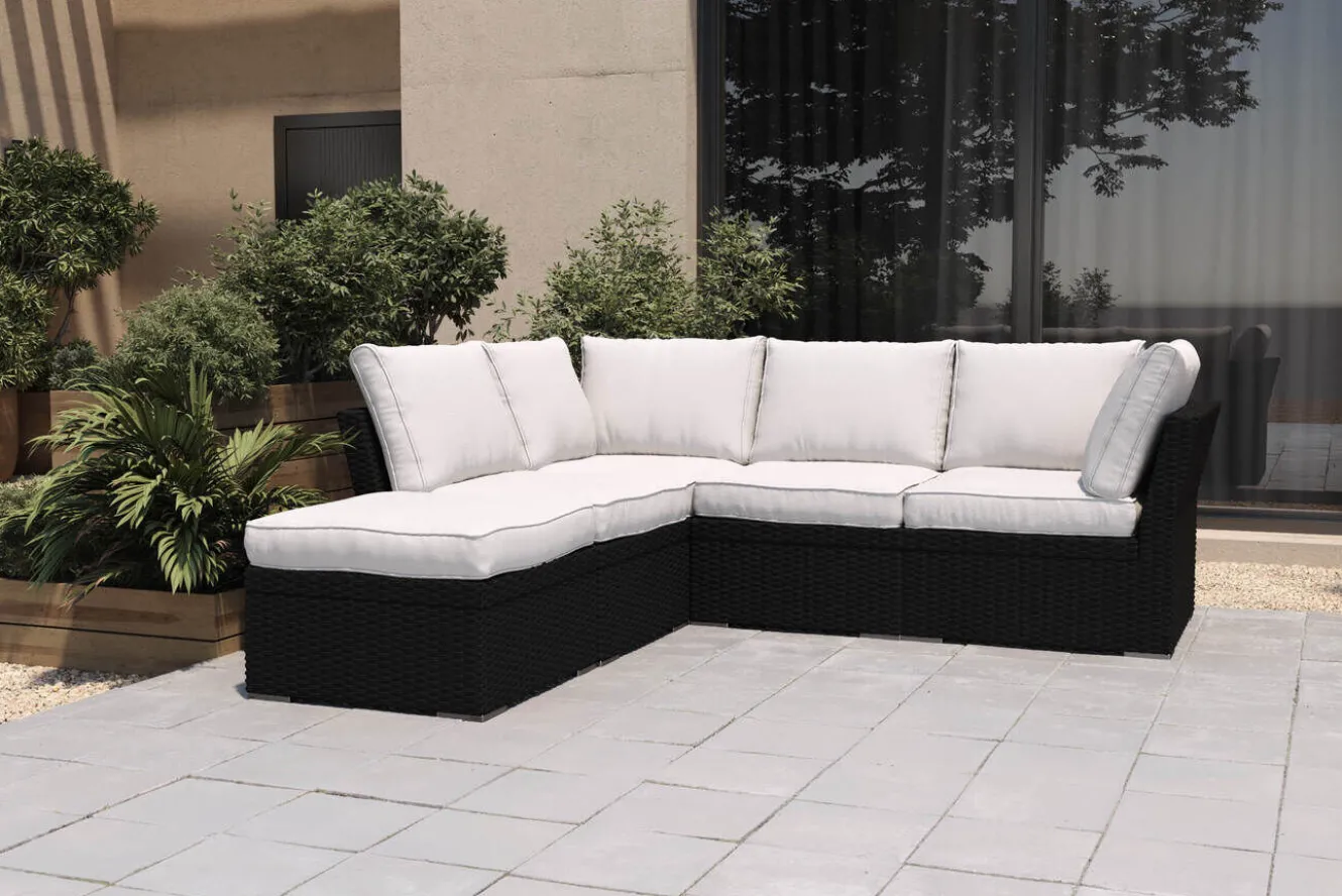 OUTFLEXX Gartenlounge, schwarz/weiß, Alu/Polyrattan, witterungsbeständig, mit Kissenboxfunktion
