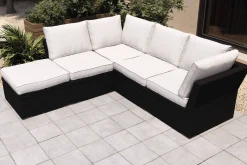OUTFLEXX Gartenlounge, schwarz/weiß, Alu/Polyrattan, witterungsbeständig, mit Kissenboxfunktion