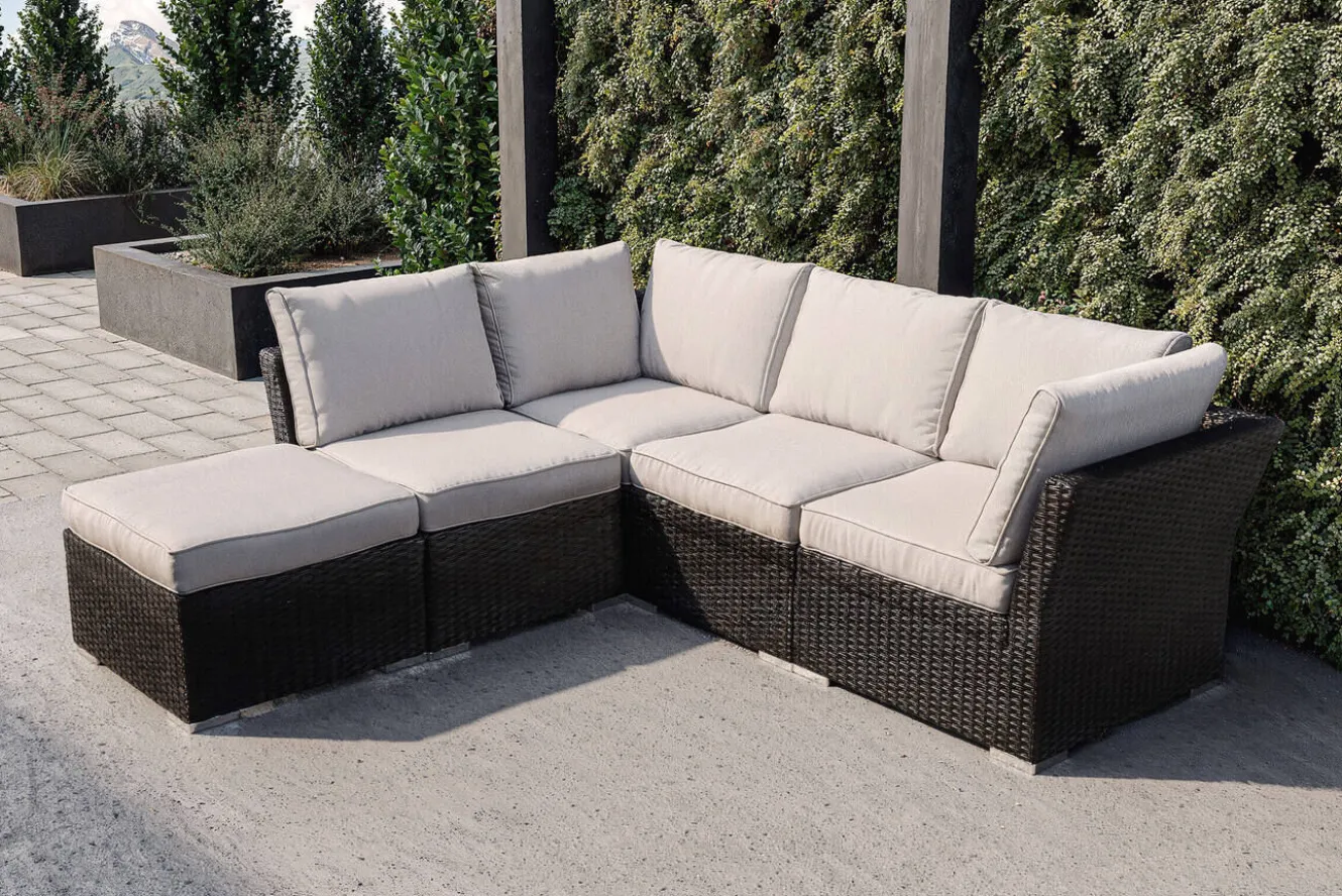 OUTFLEXX Gartenlounge, schwarz/weiß, Alu/Polyrattan, witterungsbeständig, mit Kissenboxfunktion