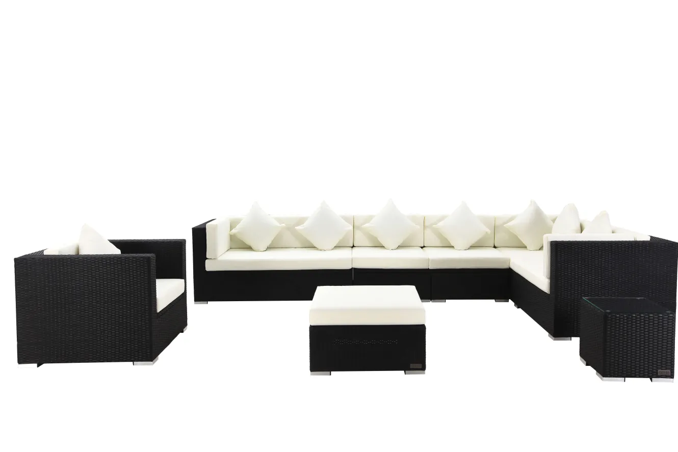 OUTFLEXX Gartenlounge, schwarz, Polyrattan, für 8 Personen, inkl. Kaffeetisch, wasserfeste Kissenbox