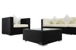 OUTFLEXX Gartenlounge, schwarz, Polyrattan, für 8 Personen, inkl. Kaffeetisch, wasserfeste Kissenbox