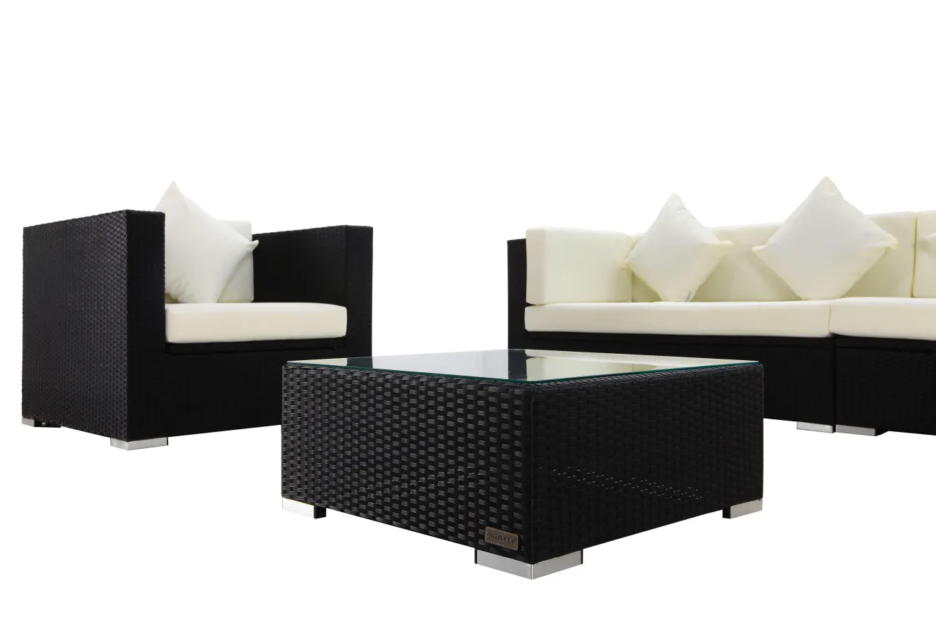 OUTFLEXX Gartenlounge, schwarz, Polyrattan, für 8 Personen, inkl. Kaffeetisch, wasserfeste Kissenbox