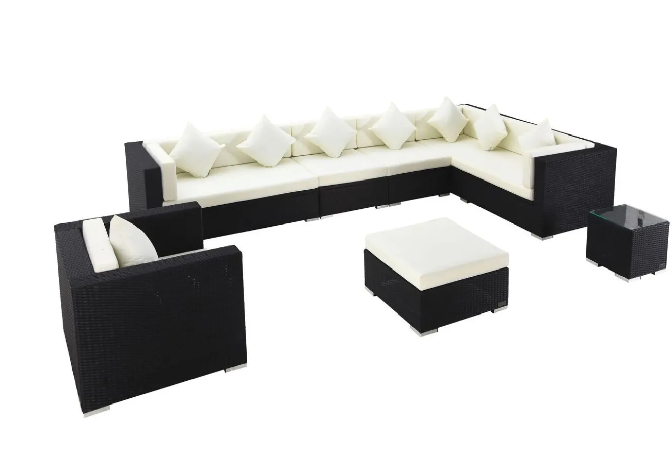 OUTFLEXX Gartenlounge, schwarz, Polyrattan, für 8 Personen, inkl. Kaffeetisch, wasserfeste Kissenbox