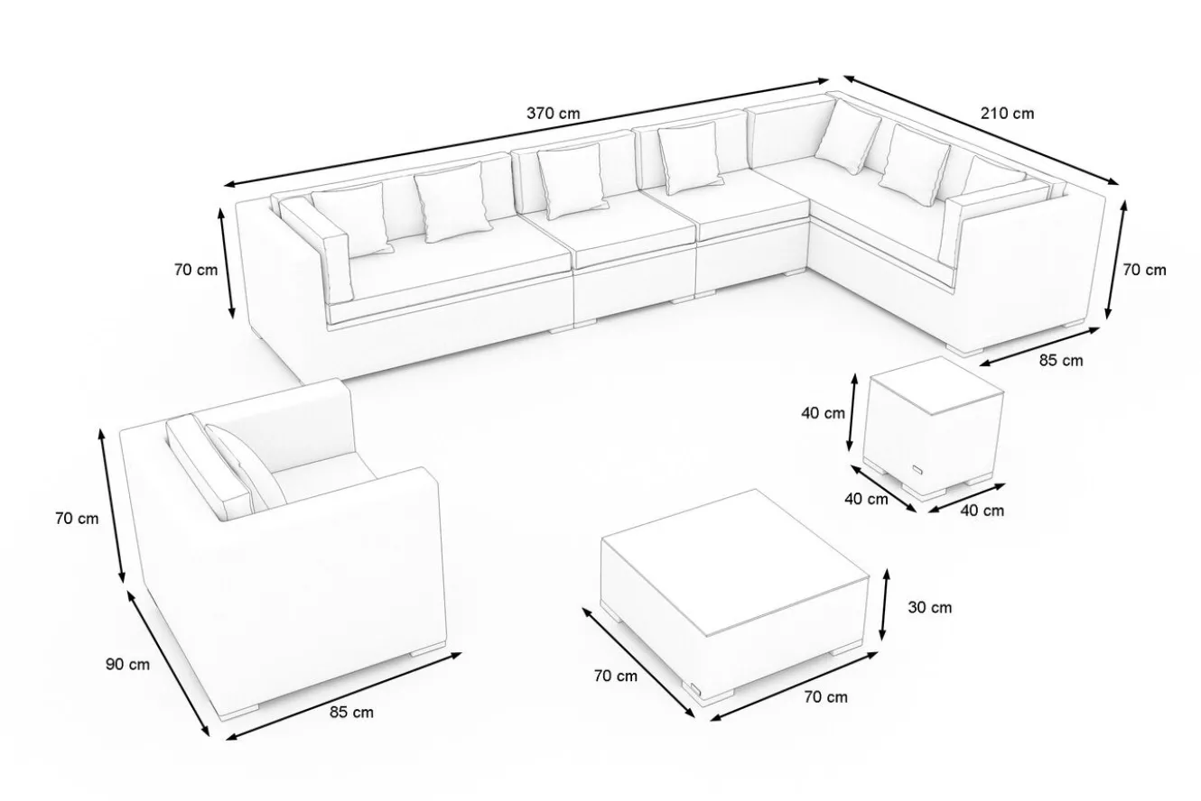 OUTFLEXX Gartenlounge, schwarz, Polyrattan, für 8 Personen, inkl. Kaffeetisch, wasserfeste Kissenbox