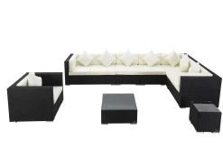 OUTFLEXX Gartenlounge, schwarz, Polyrattan, für 8 Personen, inkl. Kaffeetisch, wasserfeste Kissenbox