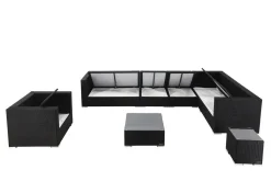 OUTFLEXX Gartenlounge, schwarz, Polyrattan, für 8 Personen, inkl. Kaffeetisch, wasserfeste Kissenbox