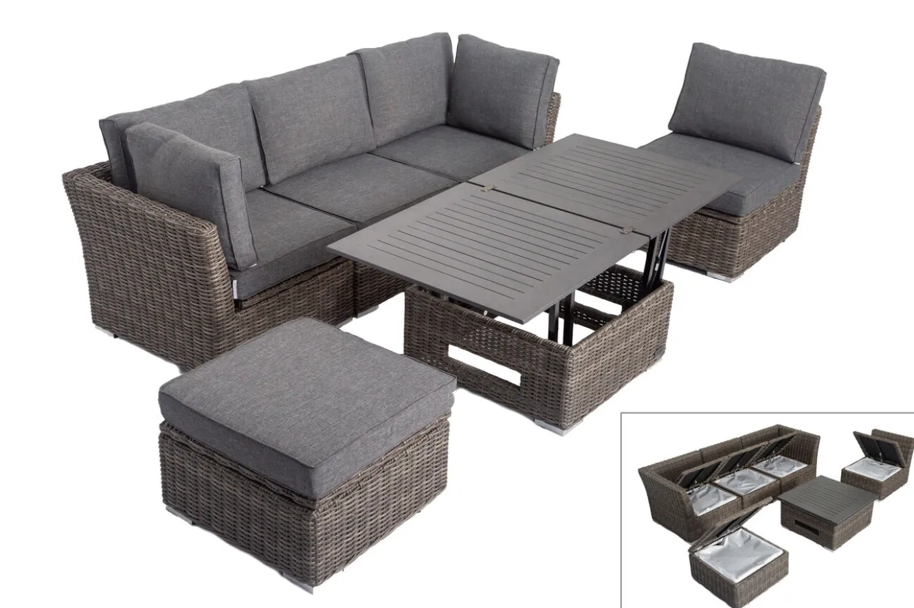 OUTFLEXX Gartenlounge Set, grau, Polyrattan, inkl. Loungetisch, für 5 Personen, wasserfeste Kissenbox
