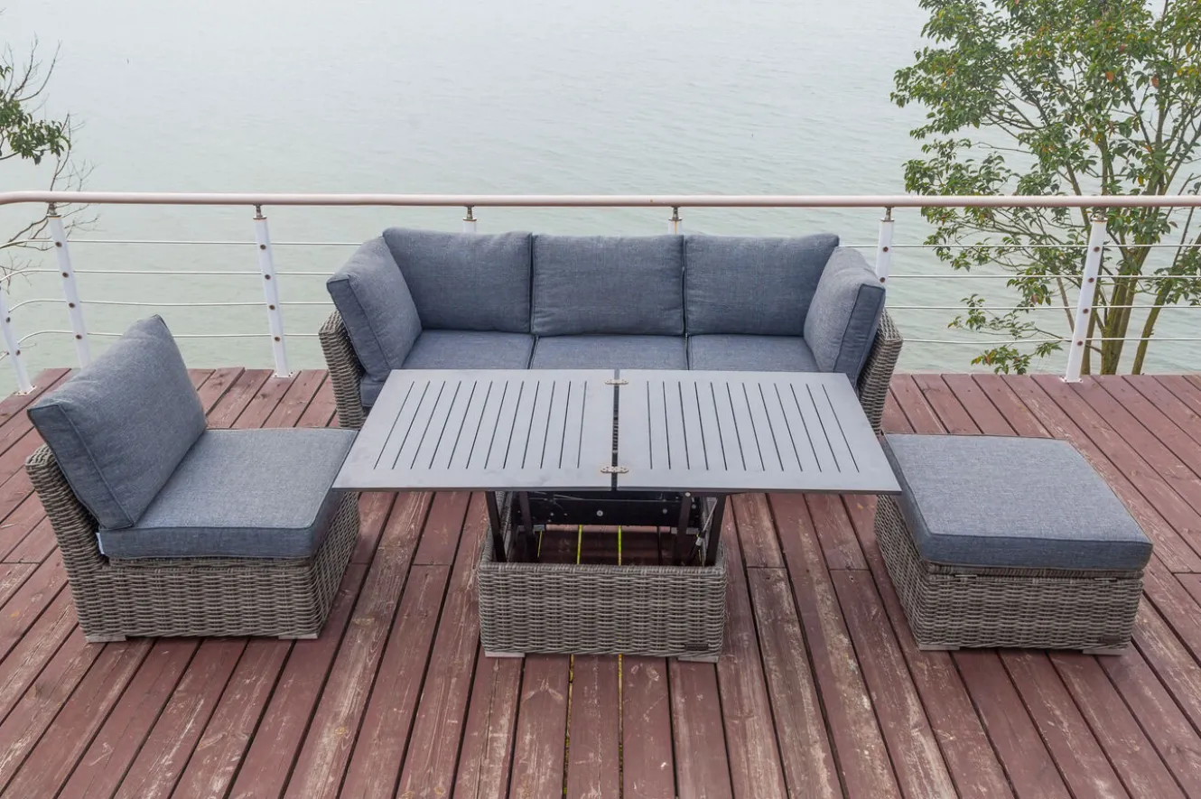 OUTFLEXX Gartenlounge Set, grau, Polyrattan, inkl. Loungetisch, für 5 Personen, wasserfeste Kissenbox