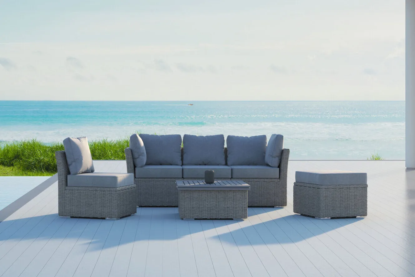 OUTFLEXX Gartenlounge Set, grau, Polyrattan, inkl. Loungetisch, für 5 Personen, wasserfeste Kissenbox