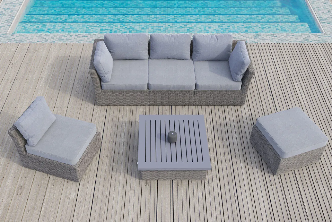OUTFLEXX Gartenlounge Set, grau, Polyrattan, inkl. Loungetisch, für 5 Personen, wasserfeste Kissenbox