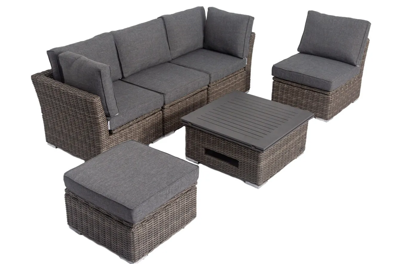OUTFLEXX Gartenlounge Set, grau, Polyrattan, inkl. Loungetisch, für 5 Personen, wasserfeste Kissenbox