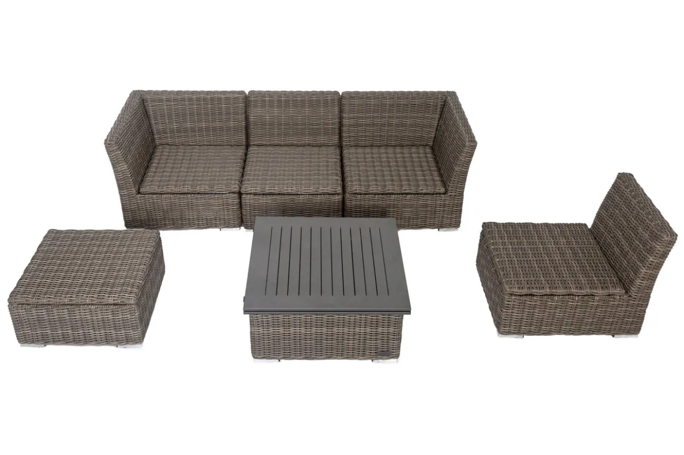 OUTFLEXX Gartenlounge Set, grau, Polyrattan, inkl. Loungetisch, für 5 Personen, wasserfeste Kissenbox