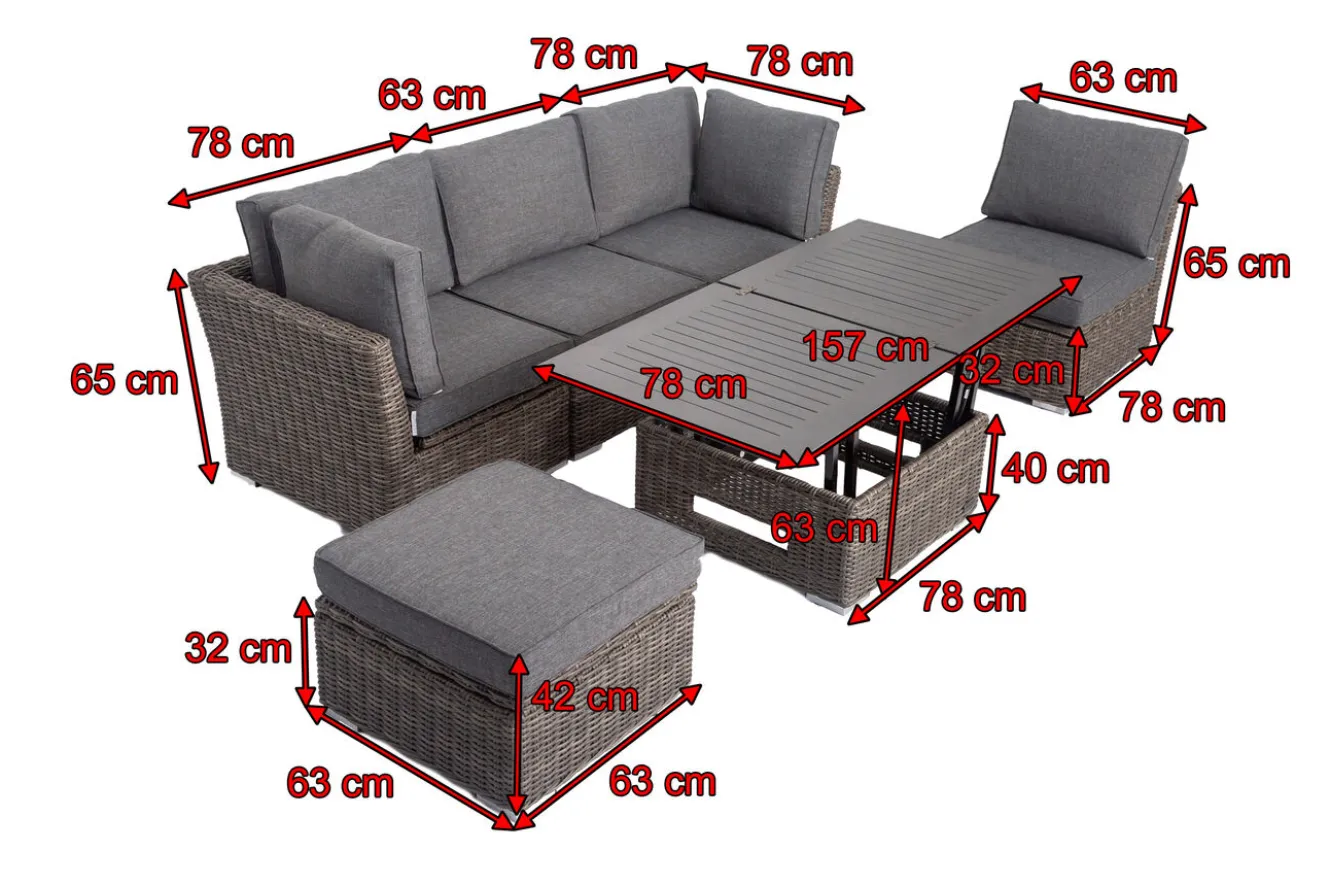 OUTFLEXX Gartenlounge Set, grau, Polyrattan, inkl. Loungetisch, für 5 Personen, wasserfeste Kissenbox