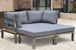 OUTFLEXX Gartenlounge, silber/grau, Edelstahl/Teakholz/Textil, für 2 Personen, Liegefunktion, FSC®-zertifiziertes Produkt