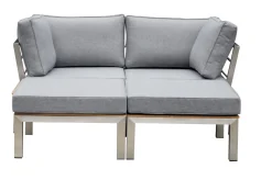 OUTFLEXX Gartenlounge, silber/grau, Edelstahl/Teakholz/Textil, für 2 Personen, Liegefunktion, FSC®-zertifiziertes Produkt