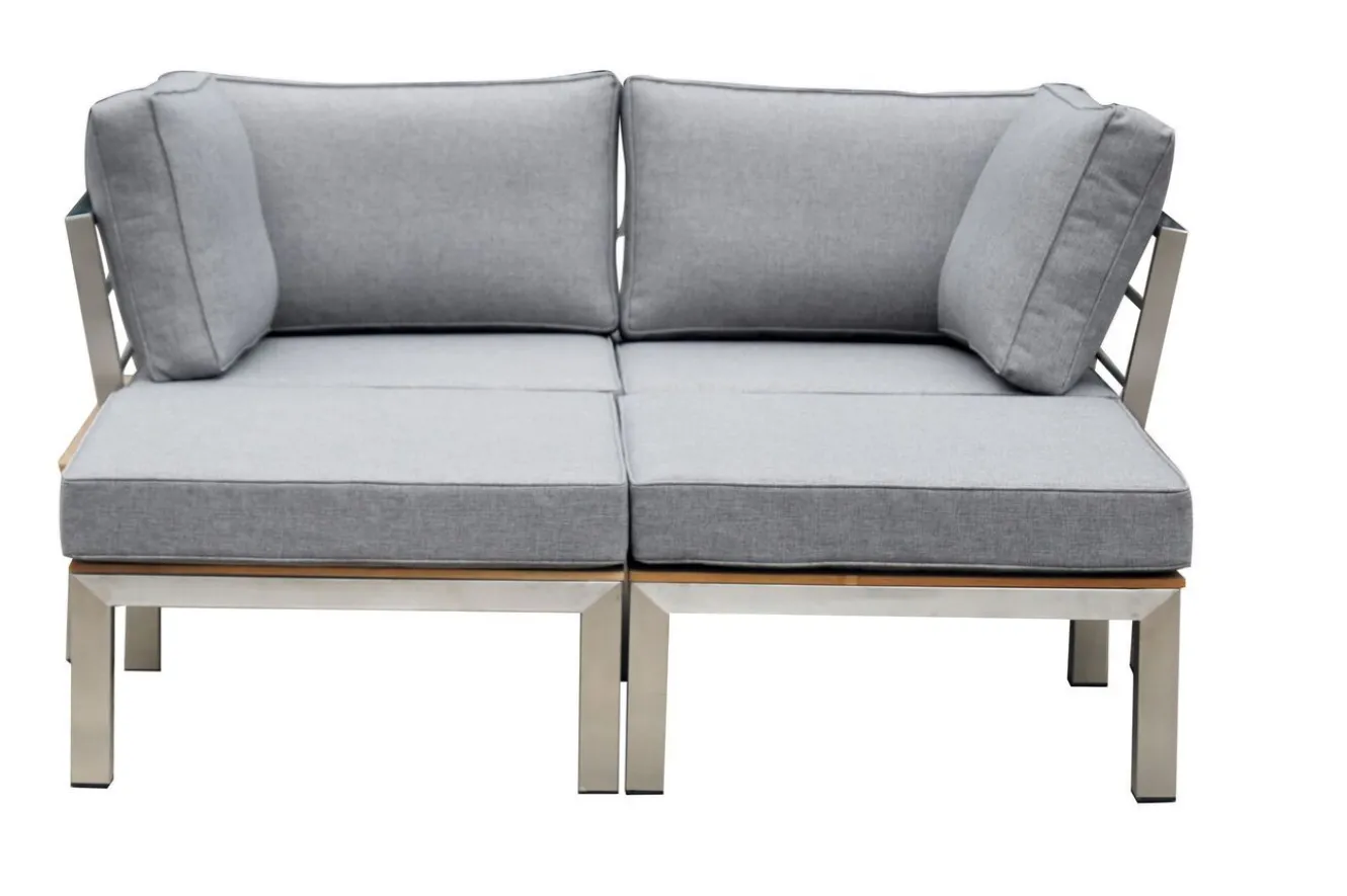 OUTFLEXX Gartenlounge, silber/grau, Edelstahl/Teakholz/Textil, für 2 Personen, Liegefunktion, FSC®-zertifiziertes Produkt