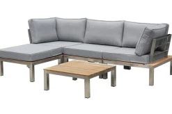 OUTFLEXX Gartenlounge, silber/grau, Edelstahl/Teakholz/Textil, für 4 Personen, inkl. Beistelltisch, FSC®-zertifiziertes Produkt