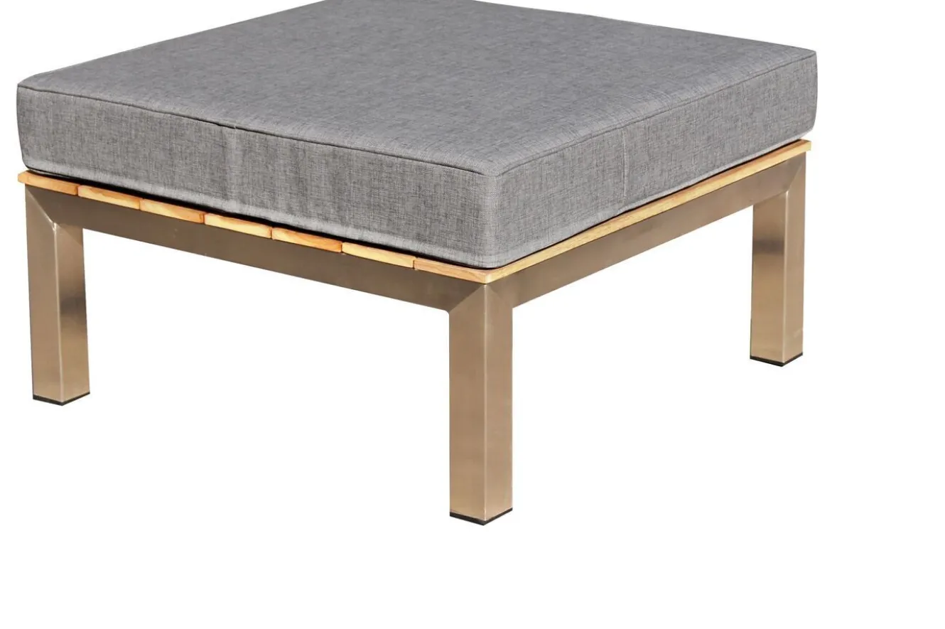 OUTFLEXX Gartenlounge, silber/grau, Edelstahl/Teakholz/Textil, für 4 Personen, inkl. Beistelltisch, FSC®-zertifiziertes Produkt