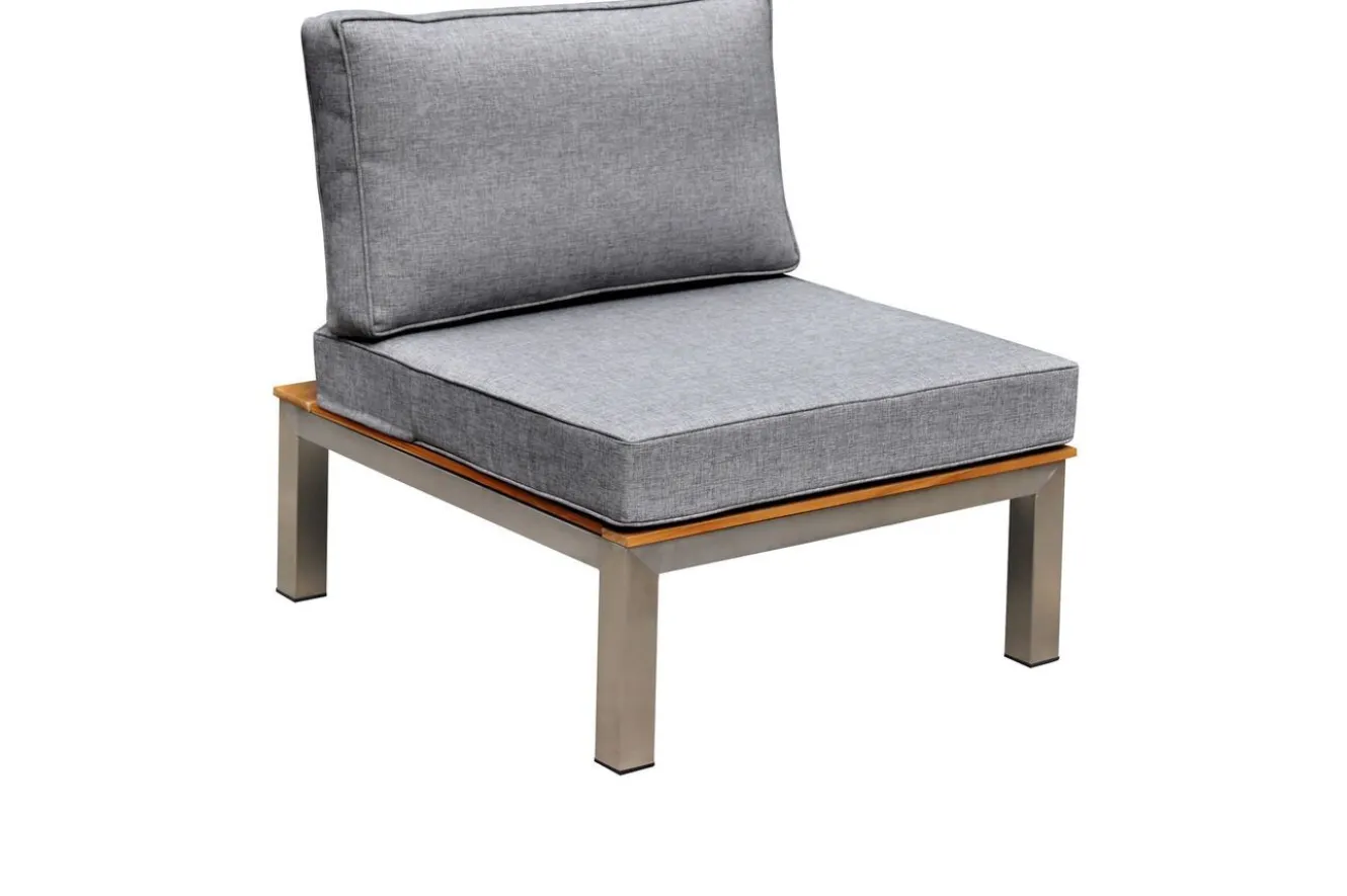 OUTFLEXX Gartenlounge, silber/grau, Edelstahl/Teakholz/Textil, für 4 Personen, inkl. Beistelltisch, FSC®-zertifiziertes Produkt
