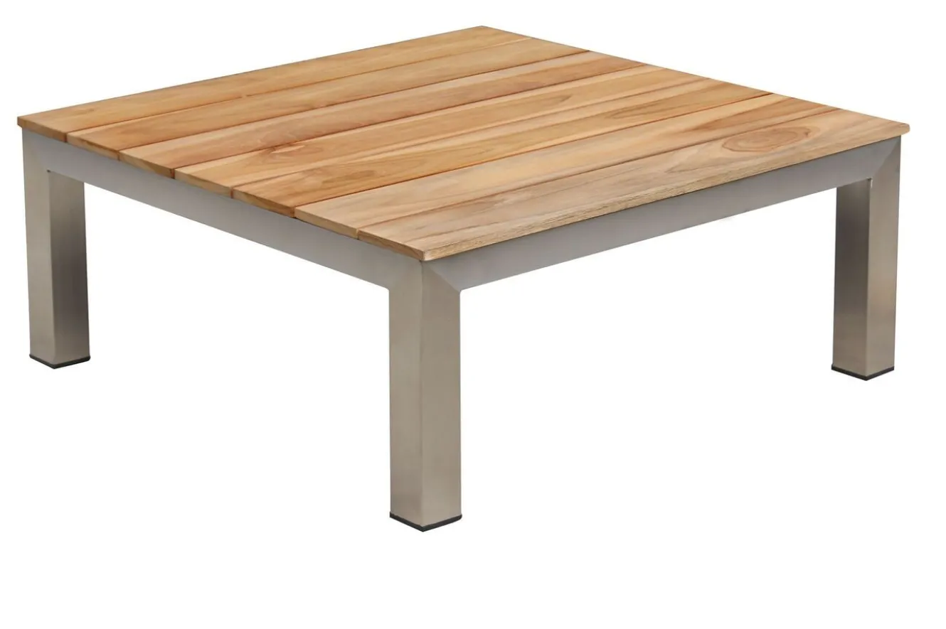 OUTFLEXX Gartenlounge, silber/grau, Edelstahl/Teakholz/Textil, für 4 Personen, inkl. Beistelltisch, FSC®-zertifiziertes Produkt