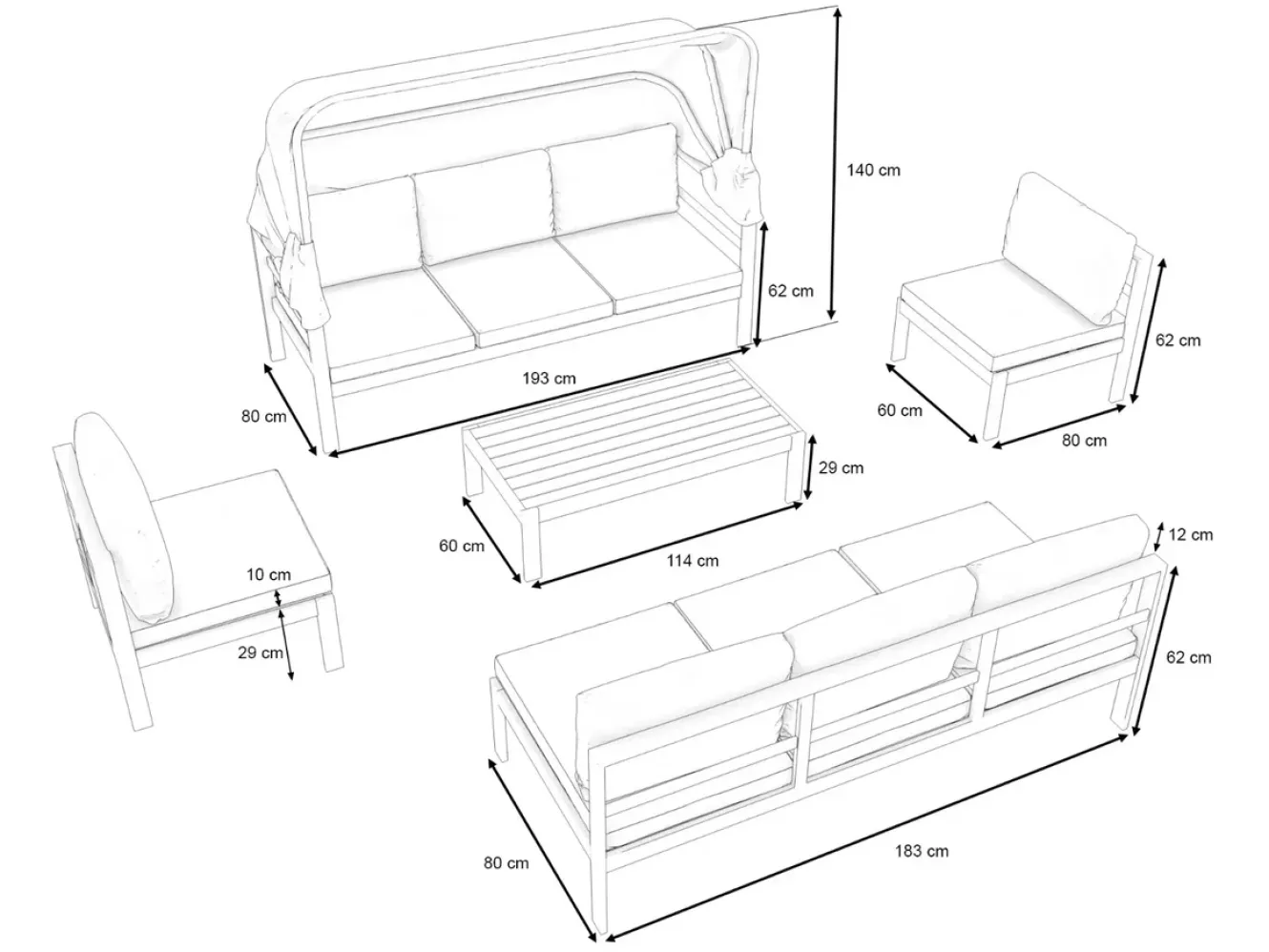 OUTFLEXX Gartenlounge 5-teilig, schwarz/grau, Aluminium, pflegeleicht, mit Reißverschluss, UV-beständig, wasserabweisend