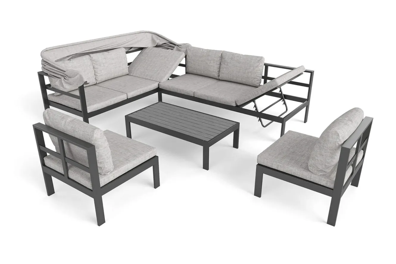 OUTFLEXX Gartenlounge 5-teilig, schwarz/grau, Aluminium, pflegeleicht, mit Reißverschluss, UV-beständig, wasserabweisend