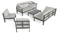 OUTFLEXX Gartenlounge 5-teilig, schwarz/grau, Aluminium, pflegeleicht, mit Reißverschluss, UV-beständig, wasserabweisend