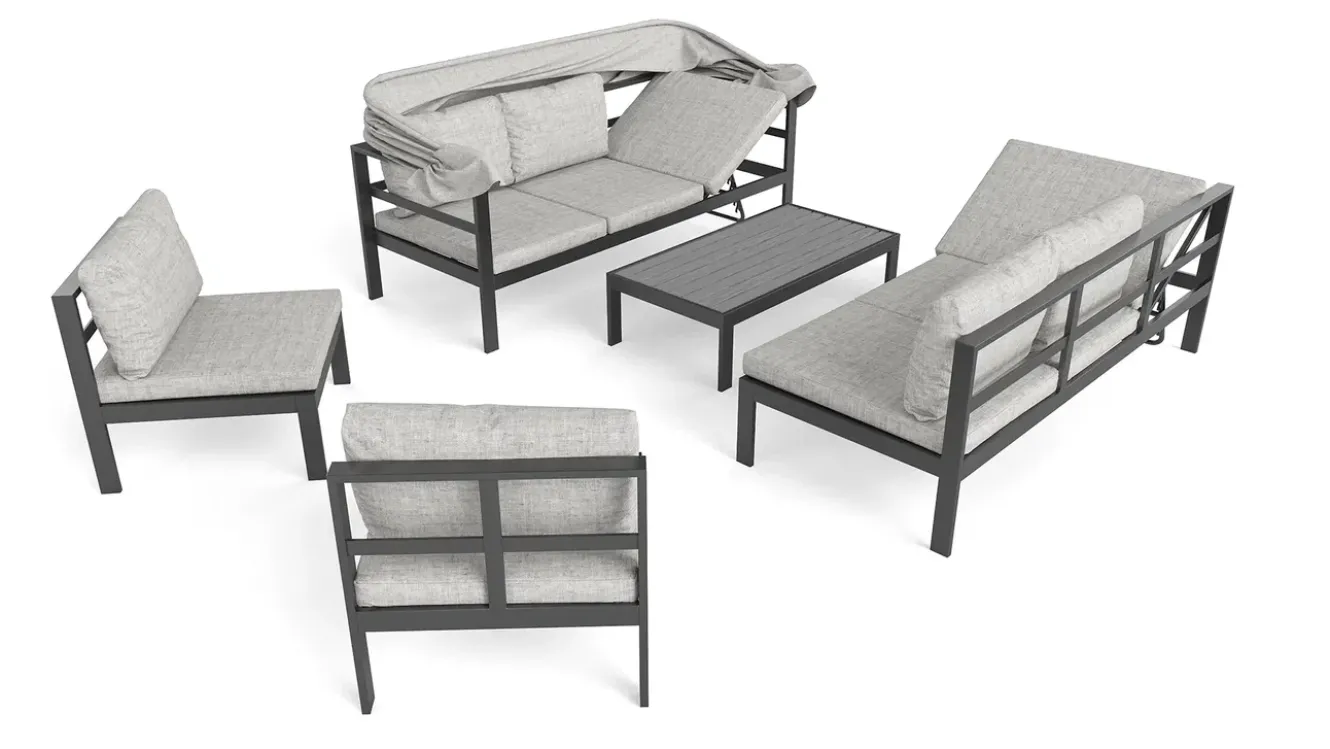 OUTFLEXX Gartenlounge 5-teilig, schwarz/grau, Aluminium, pflegeleicht, mit Reißverschluss, UV-beständig, wasserabweisend