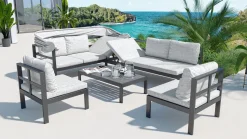 OUTFLEXX Gartenlounge 5-teilig, schwarz/grau, Aluminium, pflegeleicht, mit Reißverschluss, UV-beständig, wasserabweisend