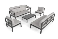 OUTFLEXX Gartenlounge 5-teilig, schwarz/grau, Aluminium, pflegeleicht, mit Reißverschluss, UV-beständig, wasserabweisend