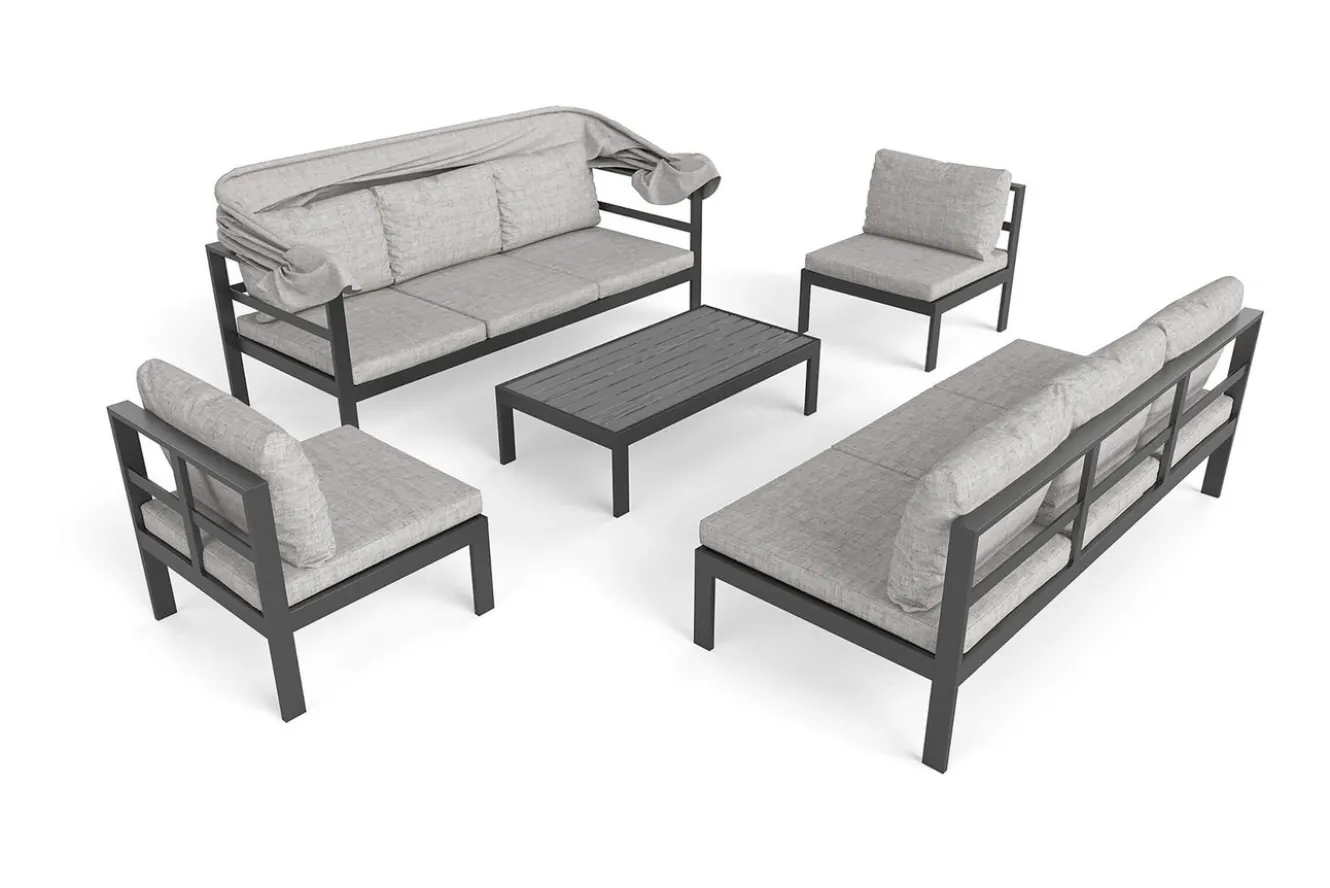 OUTFLEXX Gartenlounge 5-teilig, schwarz/grau, Aluminium, pflegeleicht, mit Reißverschluss, UV-beständig, wasserabweisend